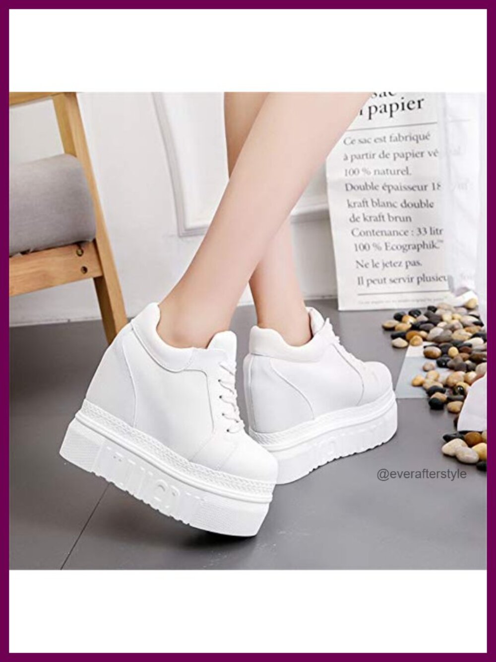Women Platform Sneakers Hidden Heel Wedge Walking Shoes Lace Up Canvas - Picture 2 of 5